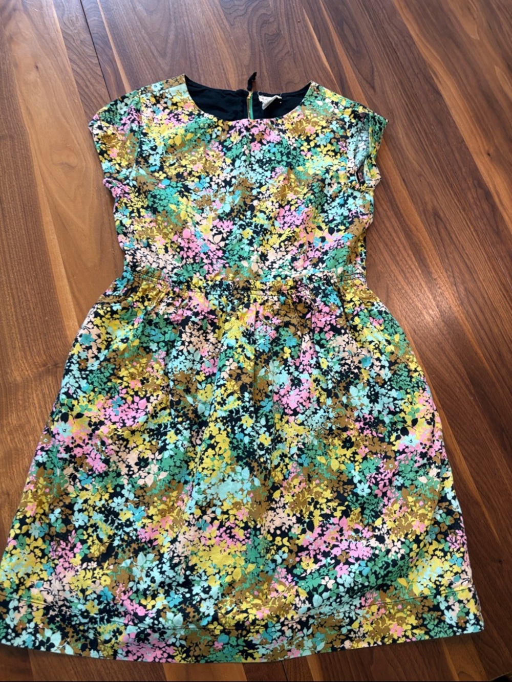 Crewcuts Girls Floral Fit & Flare Dress - Black, Pink, Yellow, Aqua